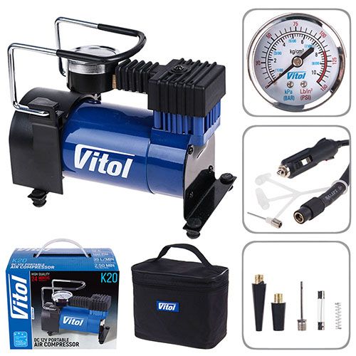 Компресор "ViTOL" K-20 100psi/12Amp/35л/прикурювач