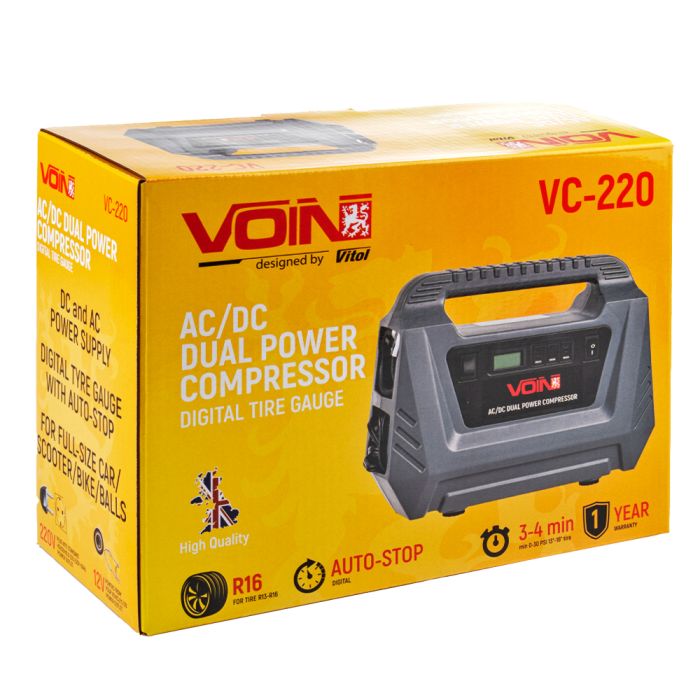 Компресор автомобільний "VOIN" VC-220 116psi/10А/25л/AC /DC/Автостоп