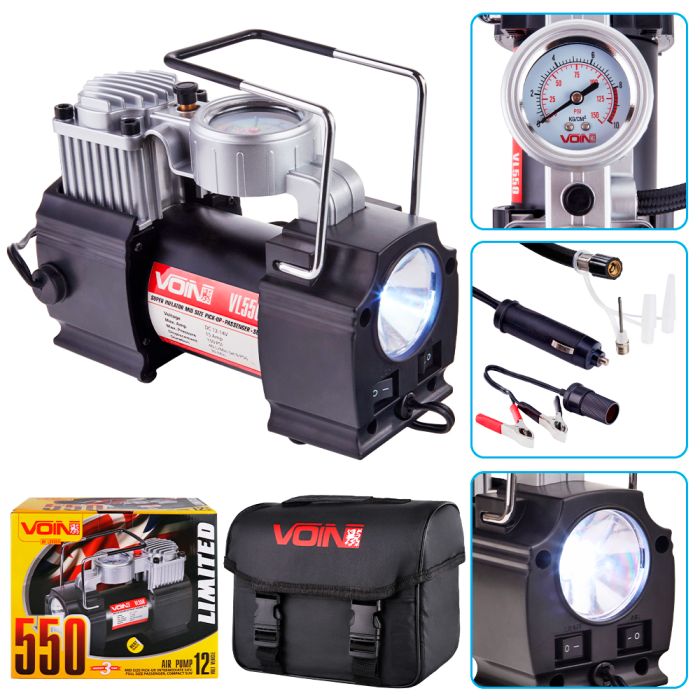 Компресор автомобільний "VOIN" VL-550 150psi/15Amp/40л/прикур./дефлятор/перехідник на клеми