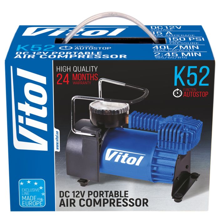 Компресор "ViTOL" K-52 150psi/15Amp/40л/Автостоп/прикурювач